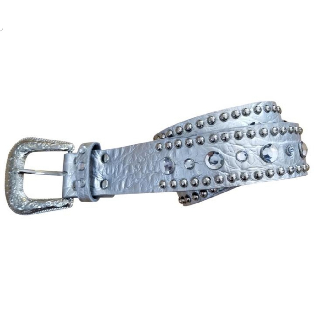 Korean Brand Silver Gray Grey Adjustable Belt with Jewel Embellishments cute